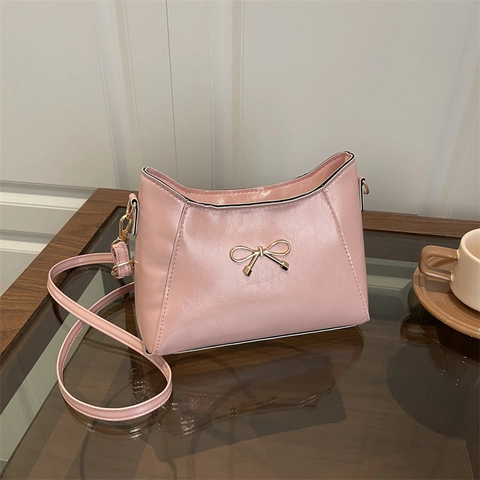 Elegant Bow Knot PU Leather Shoulder Bag For Women Vintage Underarm Handbag With Adjustable Strap Fashion Daily Tote