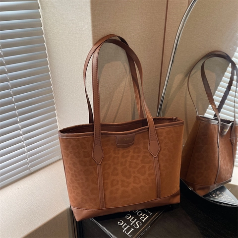 Borsa Tote Leopardata Da Donna Velluto Flanella Grande Capacità Borsa A Spalla Stile Urbano Vintage Chiusura Con Cerniera