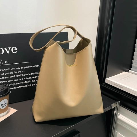 Bolso de Mano Minimalista de Cuero PU para Mujer Gran Capacidad Bolso de Hombro Axilar Color Sólido Decoración de Letras
