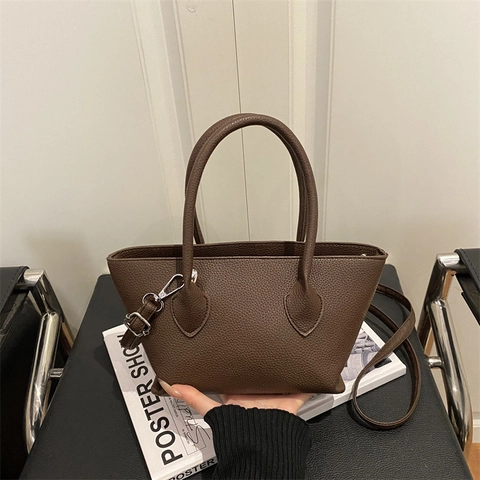 Damen Eimer Handtasche Lychee Textur PU Leder Schulter Umhängetasche Minimalistische Pendler Tote Für Den Täglichen Gebrauch
