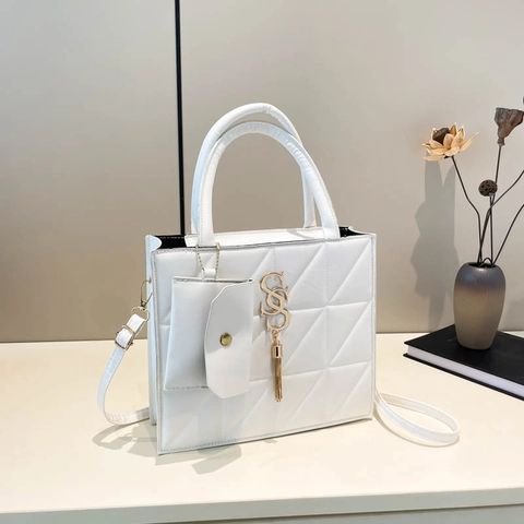 Elegante Borsa a Tracolla da Donna in Pelle PU Trapuntata Geometrica Logo in Metallo Borsa a Mano Quadrata Con Mini Pochette