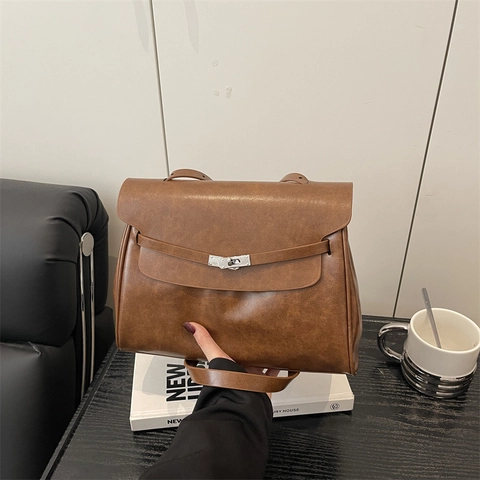 Damen Retro PU Leder Umhängetasche Klassisch Metall Drehverschluss Große Kapazität Pendler Tote Crossbody Tasche Für Alltag Büro