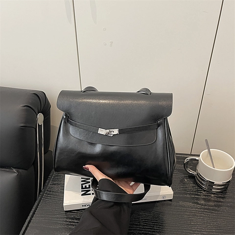 Bolso Tote Grande de Cuero PU Vintage para Mujer Diseño de Cierre Clásico Color Sólido Bolso de Hombro Bolso de Mano Elegante