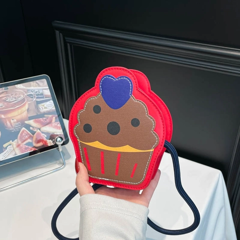 Creative Cupcake Shape Mini Shoulder Bag For Women Kids PU Leather Cute Cartoon Heart Pattern Crossbody Bag Fashion Accessory
