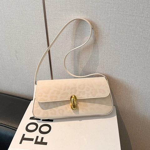 Vintage Leopardenmuster Unterarmtasche Damen Mode Baguette Tasche Mit Goldener Metallschnalle Wildleder Textur Handtasche
