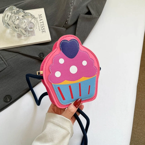 Niche Cartoon Cupcake Shaped Crossbody Bag For Women Cute Polka Dot Heart Mini Shoulder Bag PU Leather Trendy Handbag Accessory