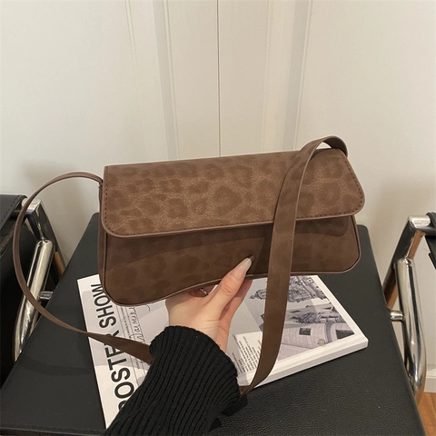 Women Vintage Leopard Print PU Leather Shoulder Bag Fashion Underarm Bag Casual Crossbody Small Square Bag Handbag Daily