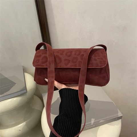 Luipaardprint Suède Okseltas Retro Schoudertas Baguette Tas Met Magnetische Drukknoop Sluiting Casual Veelzijdige Mode