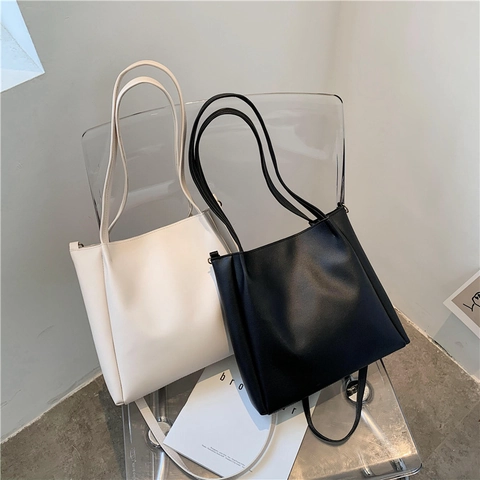 Women's Large Capacity PU Leather Tote Bag Minimalist Pleated Single Shoulder Bag With Adjustable Strap Commuting Handbag
