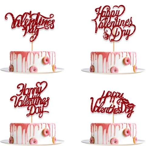 Adorno para Tarta Happy Valentine's Day Purpurina Roja Papel Diseño Corazón Rosa Labios para Boda Aniversario Fiesta