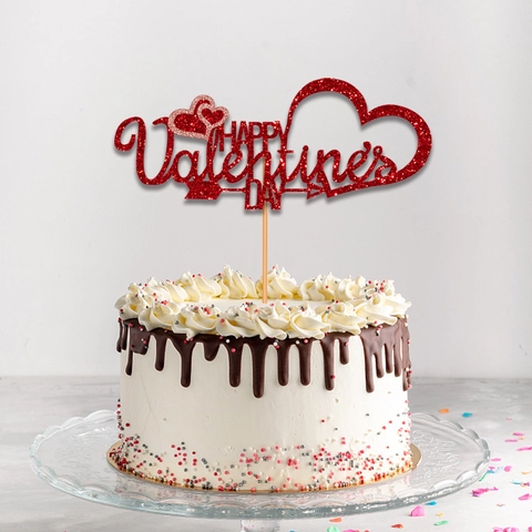 Happy Valentine's Day Cake Topper Glitter Cardstock Gold Rose Gold Red Heart Lip Festive Party Dessert Decoration Pick