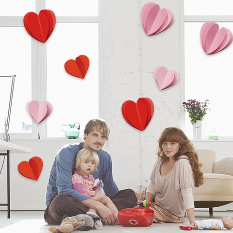 Romantic 3D Heart Wall Sticker Set Paper Folded Love Heart Decals For Valentine's Day Wedding Party Home Bedroom Decoration Red Pink White