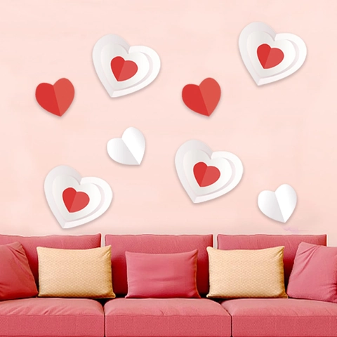 Romantic 3D Heart Wall Sticker Set Paper Folded Love Heart Decals For Valentine's Day Wedding Party Home Bedroom Decoration Red Pink White