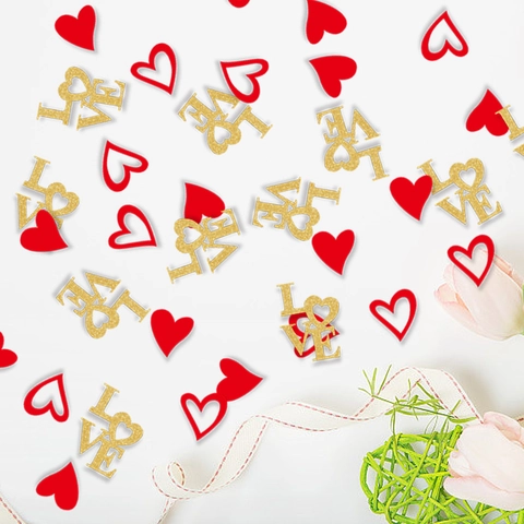Confeti de Papel Romántico de Corazón y LOVE para San Valentín Decoración de Mesa de Boda Fiesta Rojo Dorado Aniversario Fiesta