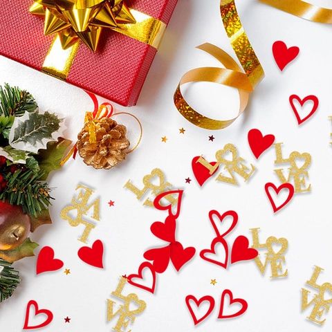 Confeti de Papel Romántico de Corazón y LOVE para San Valentín Decoración de Mesa de Boda Fiesta Rojo Dorado Aniversario Fiesta