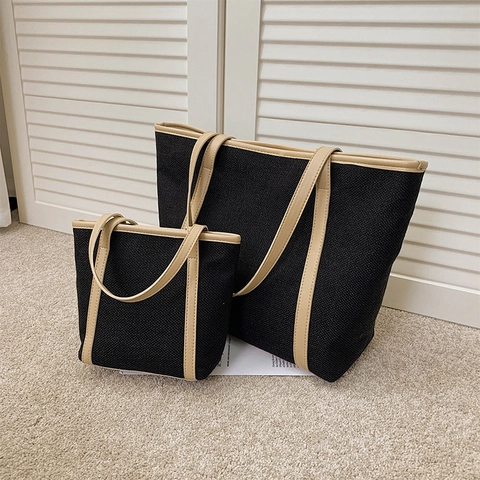 Borsa Tote in Tela da Donna Grande Capacità Minimalista Contrasto Colore Borsa a Tracolla in Pelle Sintetica Per Pendolarismo Quotidiano Shopping