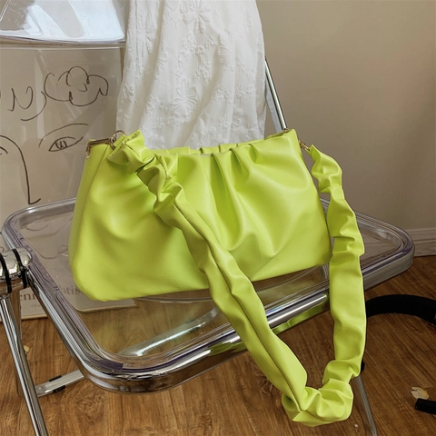 Borsa A Spalla Nuvola Arricciata In Pelle PU Borsa Sottobraccio Tracolla Scrunchie Tinta Unita Minimalista Moda Donna
