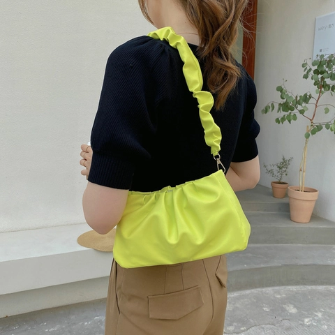 Borsa A Spalla Nuvola Arricciata In Pelle PU Borsa Sottobraccio Tracolla Scrunchie Tinta Unita Minimalista Moda Donna