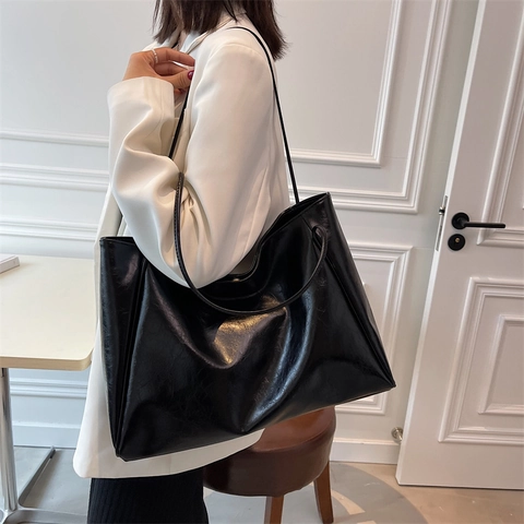 Große Kapazität Damen Schulter Tote Bag Vintage PU Leder Ölwachs Minimalistisch Handtasche Für Tägliches Pendeln Büro Shopping