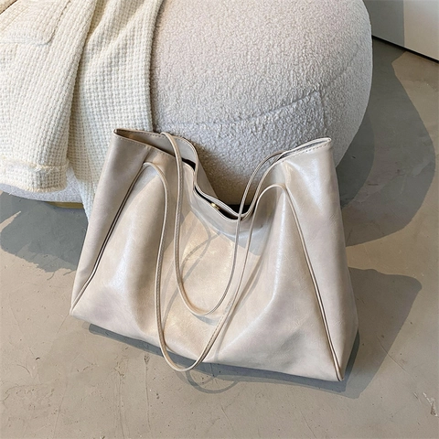 Große Kapazität Damen Schulter Tote Bag Vintage PU Leder Ölwachs Minimalistisch Handtasche Für Tägliches Pendeln Büro Shopping