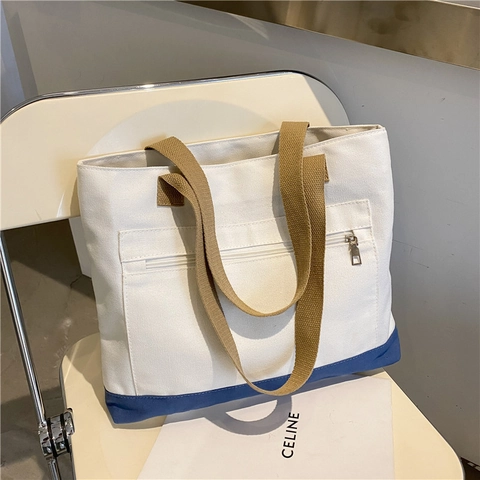Borsa Tote in Tela Semplice da Donna Grande Capacità Borsa a Tracolla Color Block per Pendolarismo Quotidiano Borsa Casual Studente Universitario