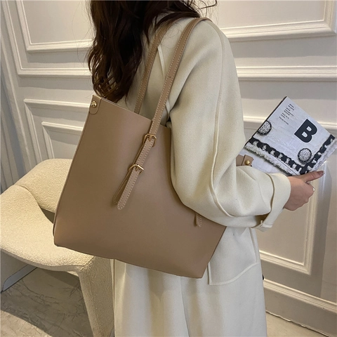 Damen Große Kapazität PU Leder Tote Bag Minimalistische Umhängetasche Und Innentasche Handtasche Set Für Pendeln Arbeit