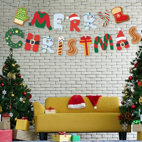Merry Christmas Banner Letter Hanging Decoration Paper Colorful Garland Holiday Party Supplies Festive Indoor Ornament