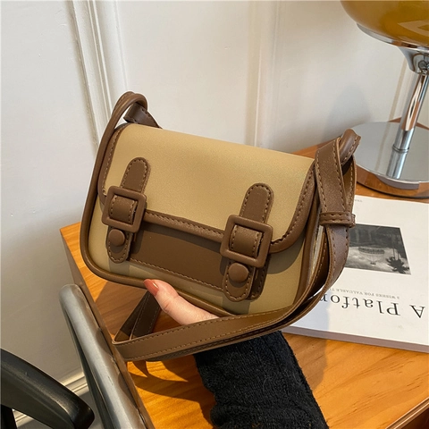 Borsa a Spalla Quadrata in Pelle PU Vintage per Donna Retrò Doppia Fibbia Chiusura Magnetica Borsa a Tracolla