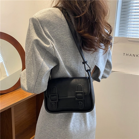 Borsa a Spalla Quadrata in Pelle PU Vintage per Donna Retrò Doppia Fibbia Chiusura Magnetica Borsa a Tracolla