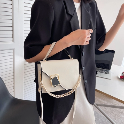 Damen Minimalistische PU-Leder Quadratische Schultertasche Mit Kette Geometrische Schnalle Handtasche Umhängetasche Für Den Alltag Damen