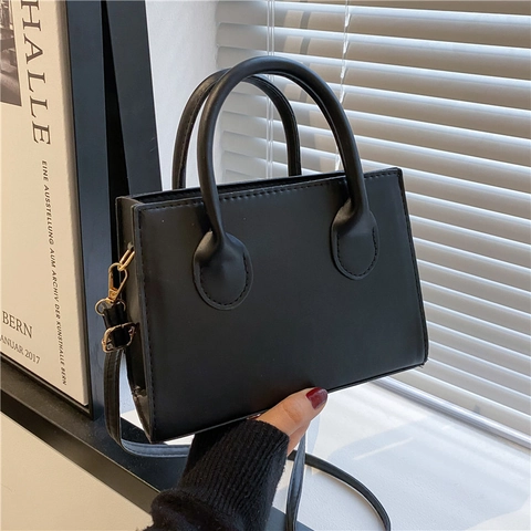Borsa a Tracolla Minimalista da Donna in Pelle PU Piccola Quadrata Con Cuciture Dettaglio Doppio Manico Tracolla Regolabile Borsa Pendolare