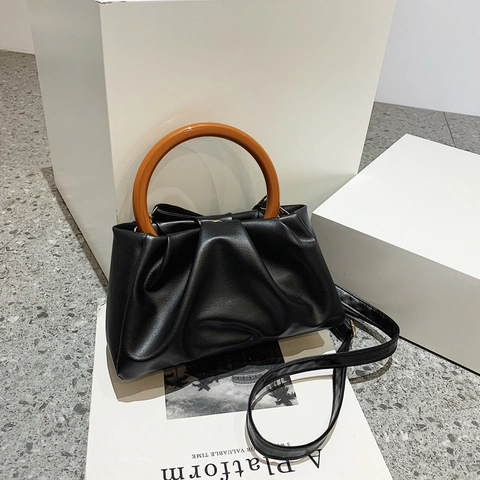 Damen Raffung Cloud Umhängetasche Mit Rundem Griff PU Leder Plissee Crossbody Tasche Für Den Alltag Mode Handtasche