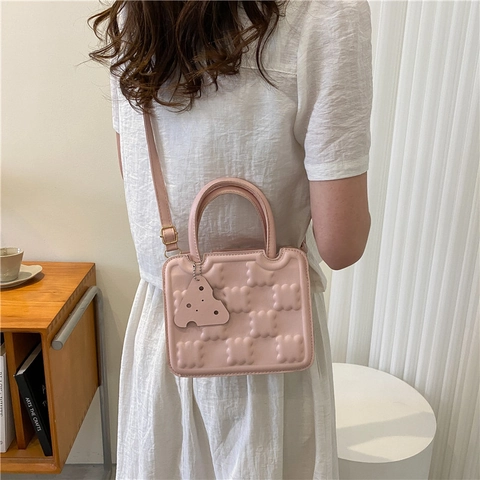 Borsa a Tracolla Quadrata a Forma di Biscotto da Donna alla Moda Borsa a Mano in Pelle PU Con Ciondolo Formaggio Piccola Borsa