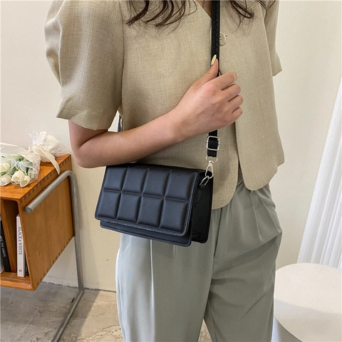 Women's Vintage Quilted Padded PU Leather Small Square Shoulder Bag Adjustable Crossbody Bag Flap Messenger Bag For Daily Use