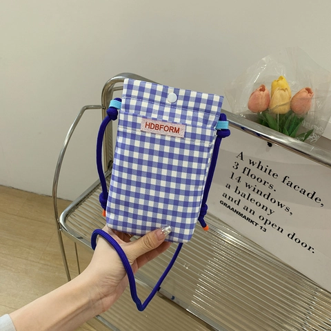 Damen Canvas Gingham Handytasche Mini Umhängetasche Mit Dickem Seilgurt Vintage Lässig Kleine Quadratische Modetasche