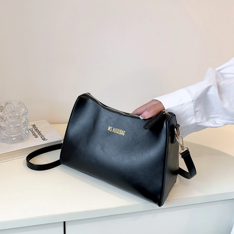 Borsa a Tracolla da Donna in Pelle PU Minimalista Borsa a Tracolla a Tinta Unita Con Cinturino Regolabile e Cerniera Dorata