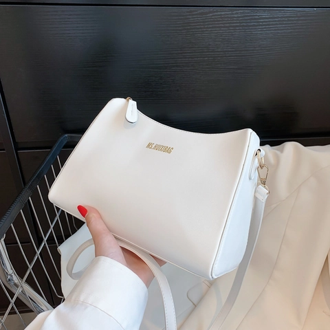 Borsa a Tracolla da Donna in Pelle PU Minimalista Borsa a Tracolla a Tinta Unita Con Cinturino Regolabile e Cerniera Dorata