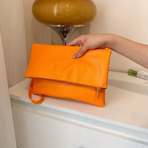 Women Fashion PU Leather Clutch Bag Solid Color Envelope Handbag With Wristlet Strap Folding Zipper Wallet Bag For Daily Party