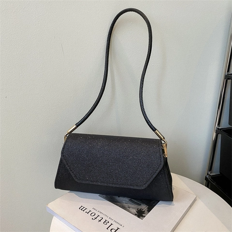 Women's Fashion Glitter Shoulder Bag Minimalist PU Small Square Bag Gold Hardware Chic Evening Clutch Handbag For Party Wedding Date