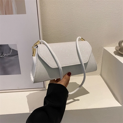 Women's Fashion Glitter Shoulder Bag Minimalist PU Small Square Bag Gold Hardware Chic Evening Clutch Handbag For Party Wedding Date