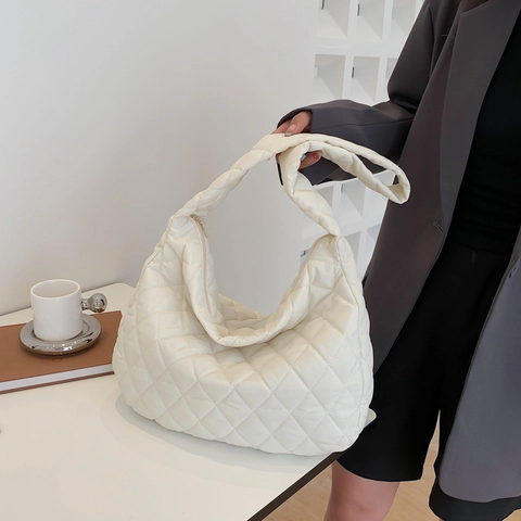 Borsa a Spalla in Nylon Trapuntato Donna Grande Capacità Motivo a Rombi Borsa Hobo Casual Leggera Borsa Tote per Lavoro