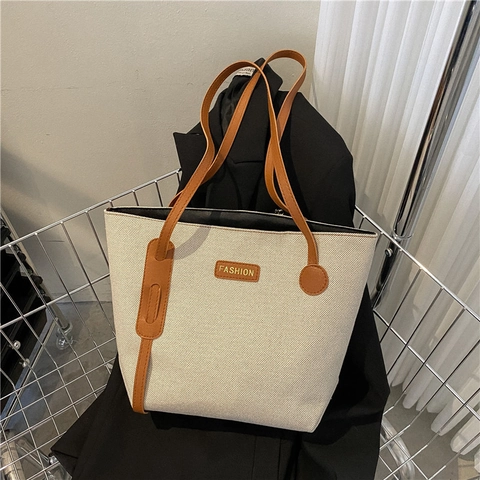 Borsa Tote in Tela da Donna a Grande Capacità Borsa a Spalla Casual da Pendolare Con Tracolla in Pelle PU e Patch a Lettere