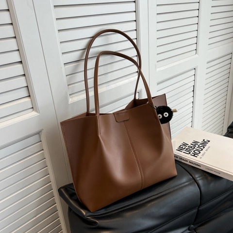 Bolso Tote de Mujer Gran Capacidad de Cuero PU Costura Minimalista Color Sólido Bolso de Hombro Con Cadena de Metal Bolso de Diario