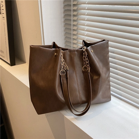 Borsa Tote da Donna in Morbida Pelle PU Grande Capacità Tracolla con Catena in Metallo Minimalista Casual Ufficio