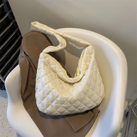 Large Quilted Crossbody Bag For Women Solid Color Diamond Lattice Padding Hobo Shoulder Bag Lightweight Puffer Cloud Bag For Commuting