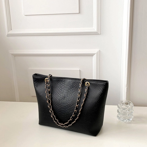 Borsa Tote da Donna alla Moda con Motivo in Pelle di Serpente in Pelle PU Borsa a Tracolla a Grande Capacità con Catena