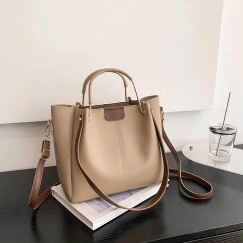 Borsa a Secchiello Tote di Grande Capacità dal Design di Nicchia Vintage per Donna Borsa a Mano in Pelle PU Versatile con Tracolla Regolabile