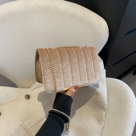 Dames Fluweel Gewatteerde Schoudertas Elegante Kleine Vierkante Crossbody Tas Met Gouden Ketting Vintage Avondtas