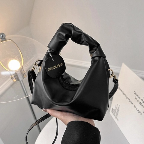 Bolso Bandolera de Mujer Con Asa Plisada Bolso de Hombro de Cuero PU Con Correa Extraíble Bolso de Mano de Color Sólido