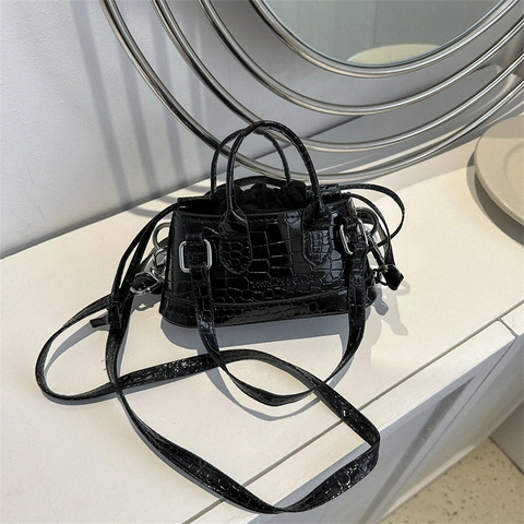 Sac Bandoulière Mini Motif Crocodile pour Femmes Sac à Main à la Mode en Cuir PU Avec Poche Intérieure à Cordon Sac Tote Rétro